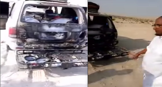 بالفيديو..الحرارة تتسبب في تفحم سيارة مواطن بطريق الإمارات