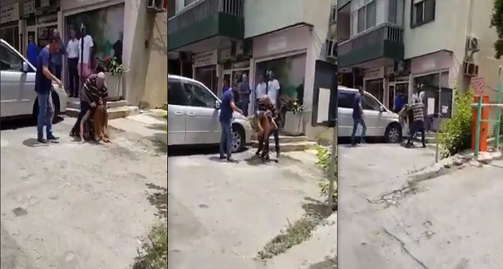 بالفيديو.. خمسيني ينهال بالضرب على فتاة متحولة جنسيًا وسط الشارع