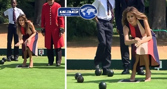 بالفيديو.. ميلانيا ترامب تنافس زوج تيريزا ماي في البولينيغ العشبي