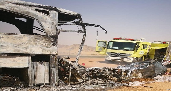 6 وفيات و6 إصابات في تصادم حافلة مروع قبل كبري خليص باتجاه مكة