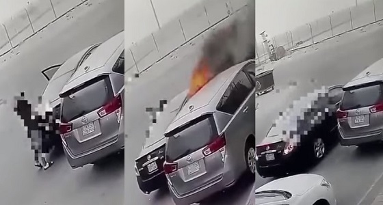 بالفيديو.. شاب يشعل النار في سيارة عائلية بالدمام ويفر هاربا