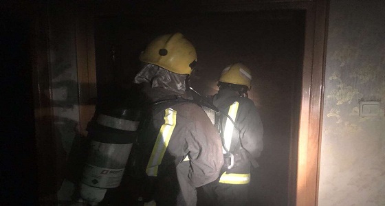 بالصور.. ” مدني أبها ” ينقذ 7 أشخاص من حريق شقة