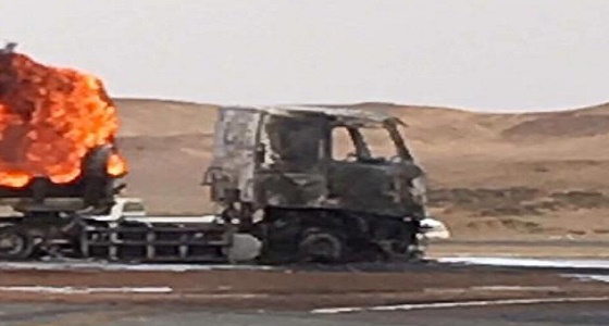 وفاة شخص إثر حادث حريق ناقلة وقود في تبوك