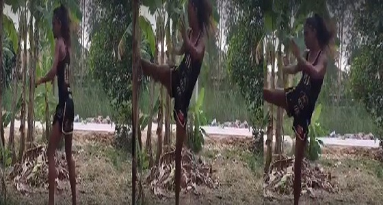 بالفيديو.. فتاة خارقة تكسر ” شجرة ” بقدمها