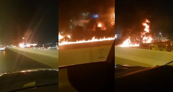 بالفيديو.. حريق هائل في محطة وقود على طريق الجبيل -الظهران