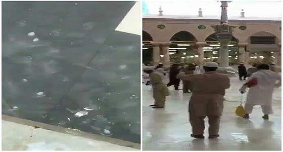 بالفيديو.. لحظة هطول أمطار ثلجية على المسجد النبوي