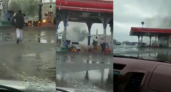 بالفيديو.. مواطنون يخاطرون بإطفاء حريق اندلع في محطة وقود
