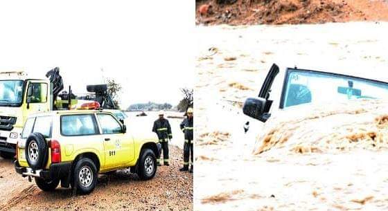 بالصور.. مدني الطائف ينقذ شخصا بعد احتجاز مركبته في وادي القديرة