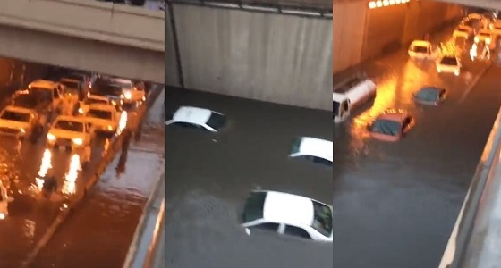 بالفيديو.. الأمطار تغرق عشرات المركبات داخل نفق الملك فهد بالدمام