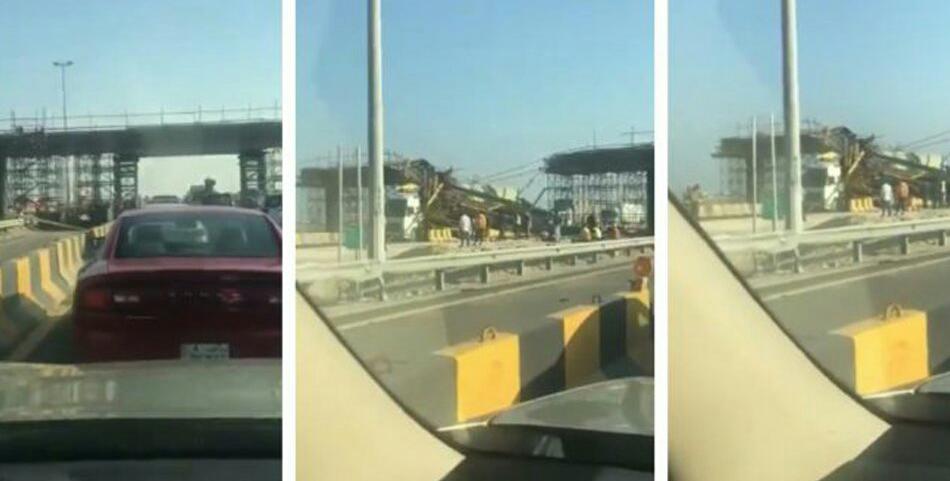 شاهد.. لحظة انهيار جسر قيد الإنشاء فوق شاحنة بالكويت
