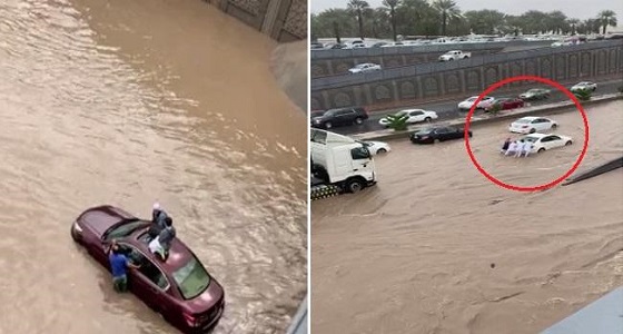 بالفيديو.. السيول تغمر أنفاق الدائري الثاني بالمدينة