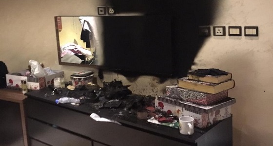 بالصور.. اشتعال النار داخل غرفة إثر انفجار بطارية بالطائف