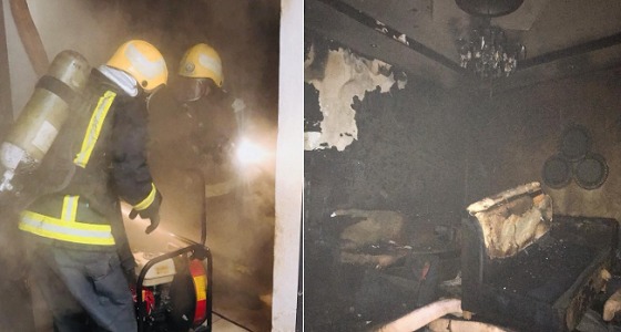 بالصور.. إصابة شخصين في حريق منزل بالطائف