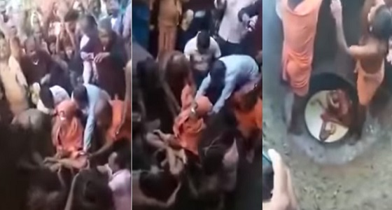 بالفيديو.. مجموعة أشخاص يدفنون رجلا ويغطونه بالزيت قبل إشعال النيران به