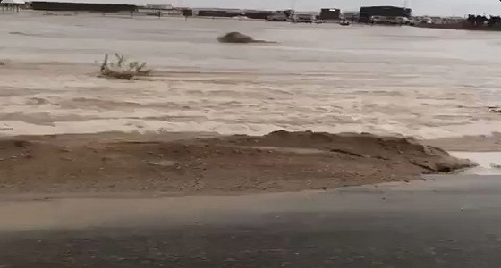 بالفيديو.. السيول تداهم سوق الإبل في تثليث