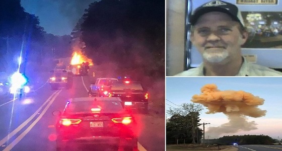 بالصور.. سائق يغامر بحياته ويقود شاحنة مشتعلة لإنقاذ السكان