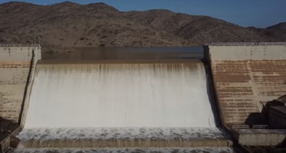 بالفيديو.. مشهد خلاب لتدفق المياه بسد &#8221; الجنابين &#8221; في الباحة