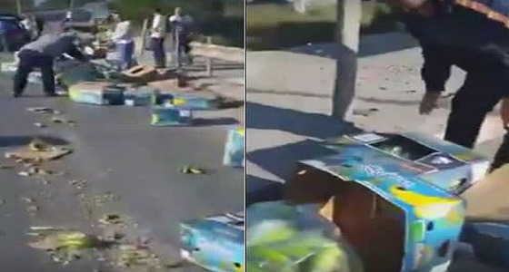 في نهار رمضان.. سرقة الموز من شاحنة تعرضت لحادث (فيديو)