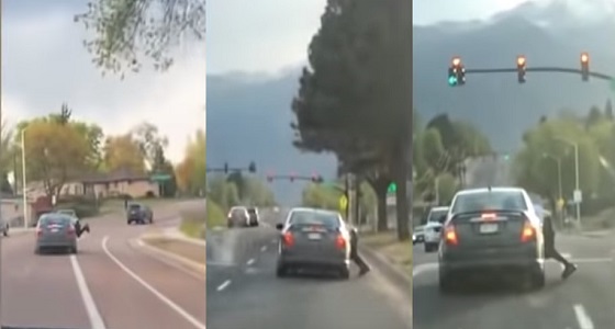 بالفيديو.. لقطات مروعة لرجل معلق بنافذة سيارة تقودها امرأة 