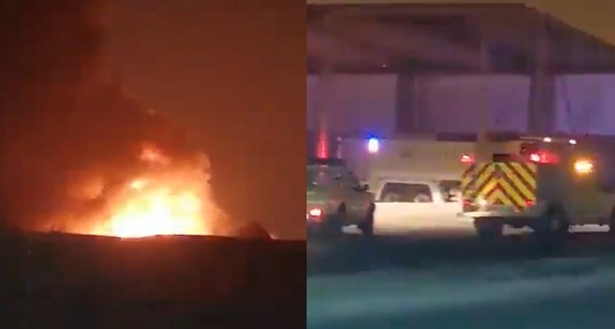 بالفيديو.. اندلاع حريق كبير في مستودع للكفرات بصناعية جازان