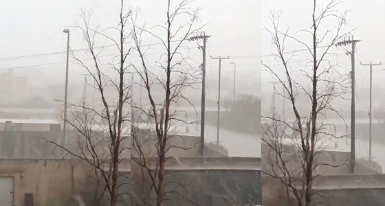 بالفيديو.. أمطار غزيرة وبرد تسود أجواء الطائف