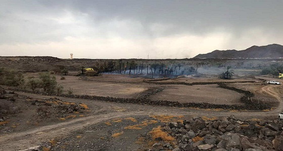 بالصور.. اندلاع حريق في وادي بخيبر بسبب الصواعق الرعدية