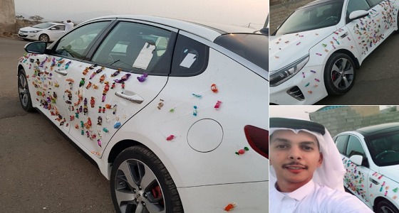 بالصور.. شاب يعايد أبناء قريته في جازان بالحلوى والشوكلاتة