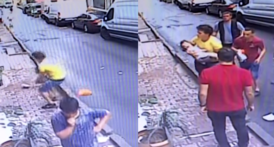 بالفيديو.. شاب ينقذ طفلة سورية بأعجوبة بعدما سقطت من شرفة منزلها