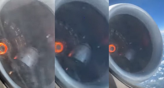 بالفيديو.. ألسنة اللهب تتصاعد من محرك طائرة في السماء