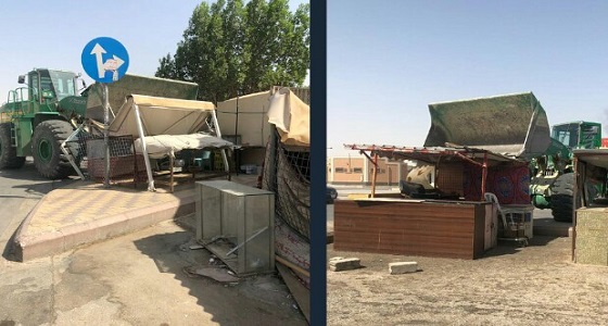 بالصور.. إزالة مباسط وأكشاك غير نظامية بالرياض