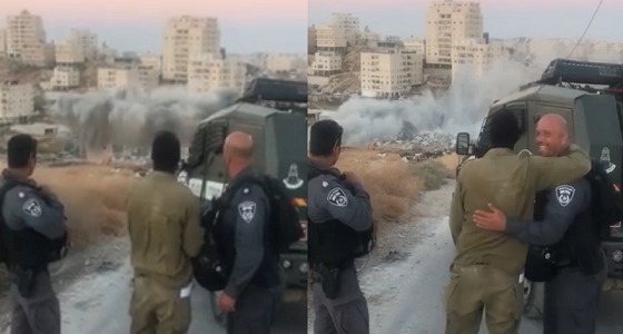 مقطع استفزازي.. عناصر صهيونية تهنئ بعضها بعد تفجير مبنى فلسطيني