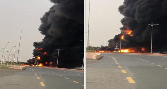 بالفيديو..احتراق شاحنة وقود بمنتصف الطريق بالدرب