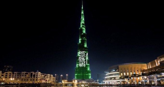 بالفيديو.. ألوان العلم السعودي تضيء برج خليفة