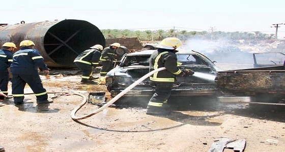 مصرع شخص في حريق هائل بموقع تشليح سيارات بعنيزة
