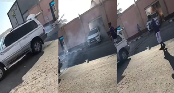 حريق سيارة جيب داخل شاليه بحفر الباطن.. ومواطن ينقذها