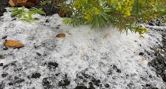 بالصور.. الثلوج تُزين قرية في عسير