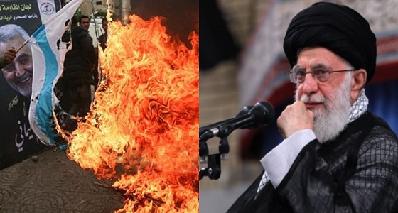 بالصور..الإيرانيون يردون على خطاب خامنئي بإحراق صور سليماني