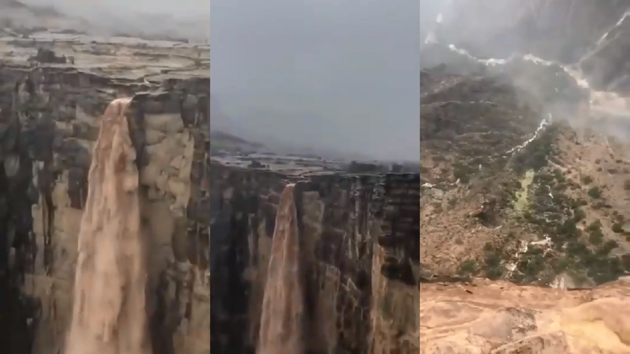 بالفيديو.. مشهد رائع لشلالات جبل زهوان