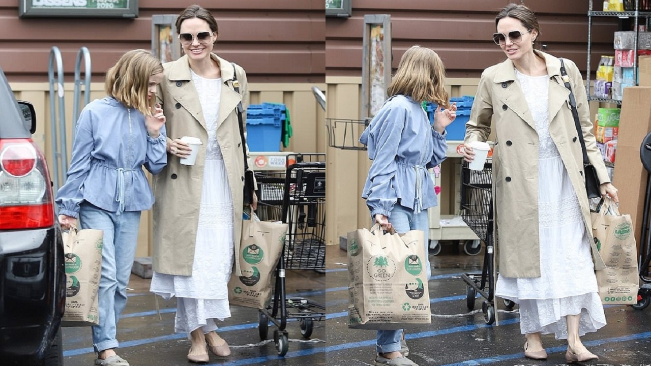 أنجلينا جولى تتسوق بكامل أناقتها مع ابنتها وسط الزحام