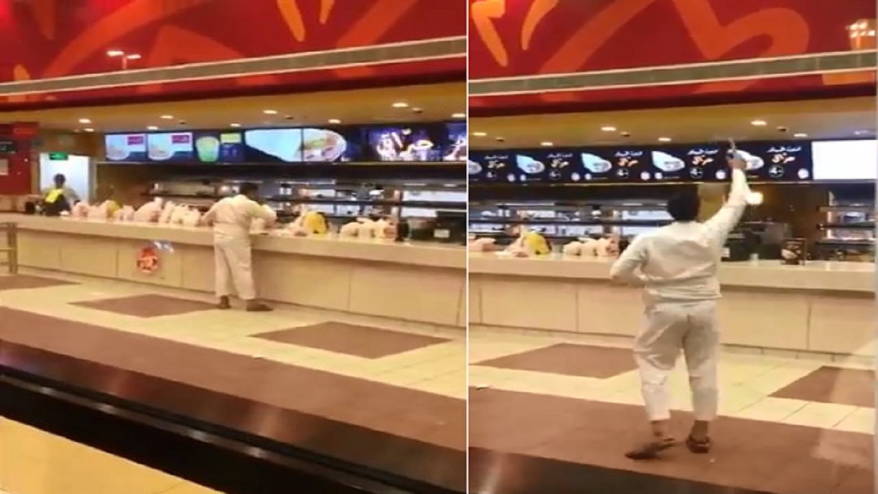 بالفيديو.. شخص في حالة غير طبيعية يقتحم مطعم البيك بالرياض والشرطة تضبطه