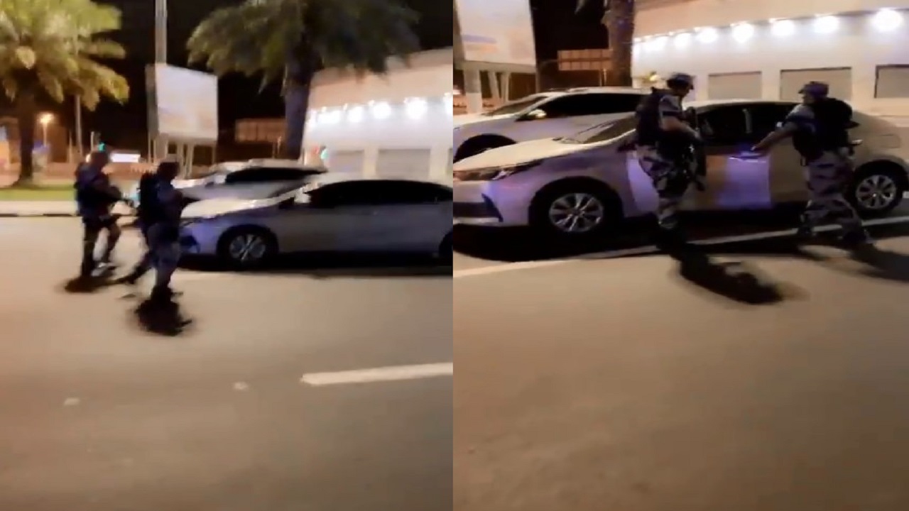 رجال الأمن يوقفون شخصا بالقوة الجبرية لمحاولته الهرب بسيارة بدون لوحات (فيديو) 