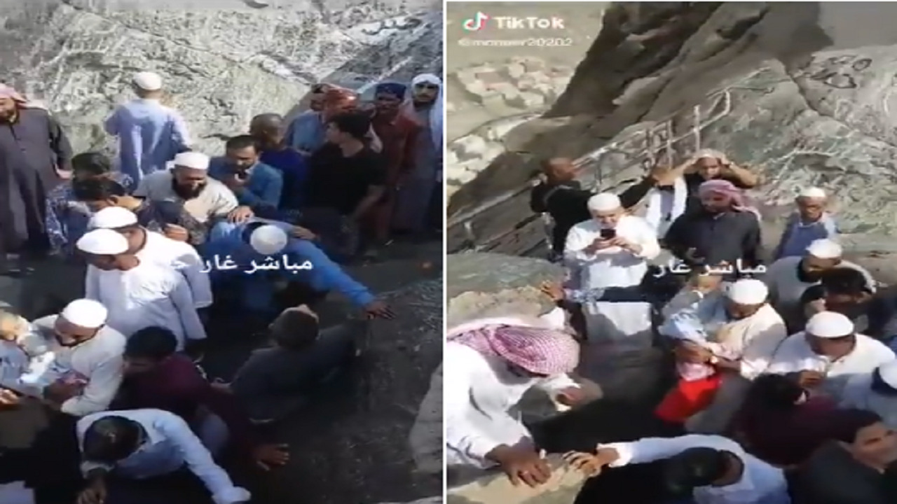 بالفيديو .. أشخاص يتجمهرون أمام “غار حراء” بدون إجراءات وقائية من كورونا