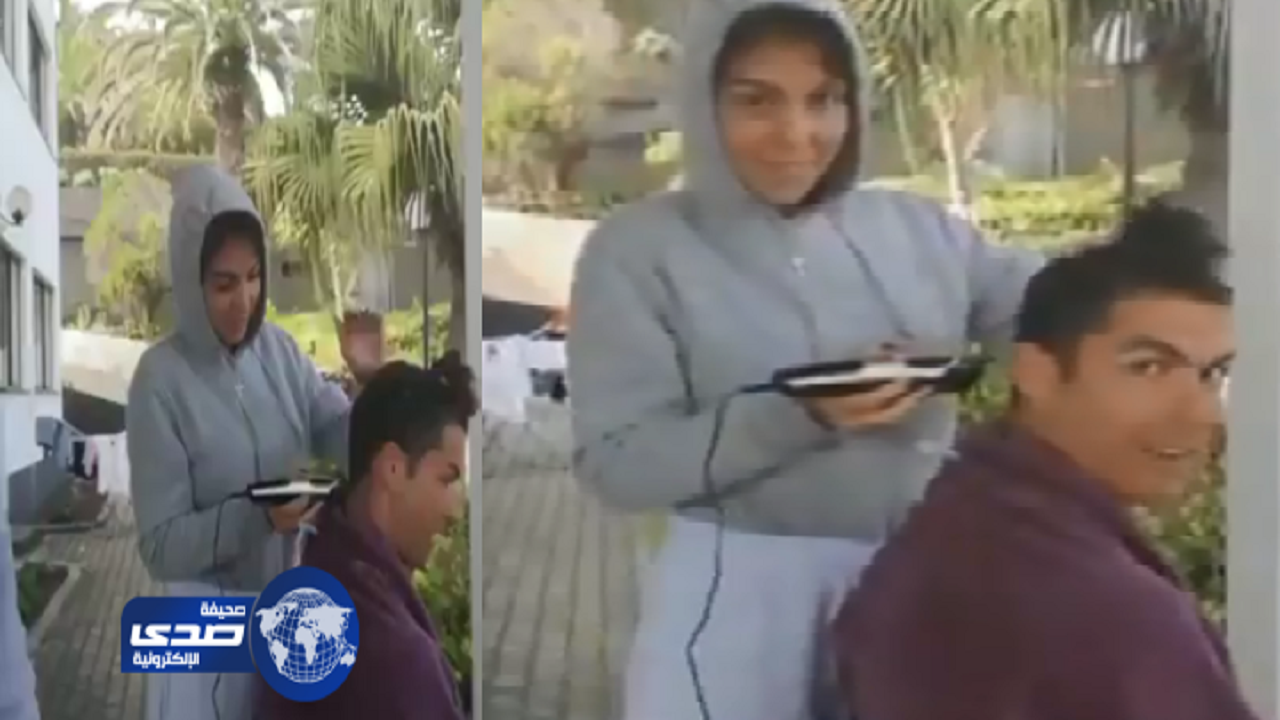 بالفيديو.. صديقة رونالدو تقوم بحلاقة شعره في الحجر المنزلي