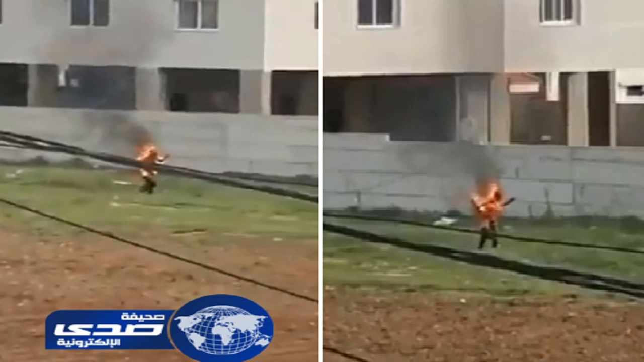 بالفيديو.. لاجئ سوري يضرم النيران في نفسه