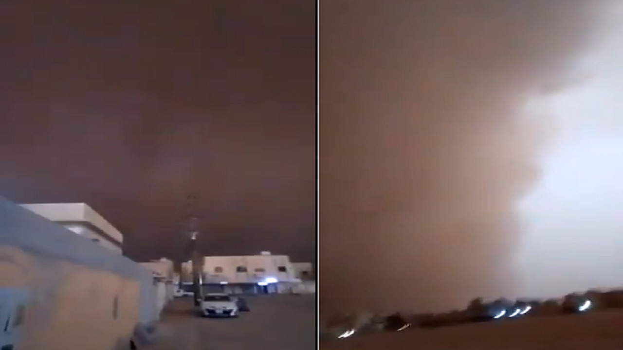 بالفيديو.. عاصفة رملية تحول النهار إلى ليل في حفر الباطن
