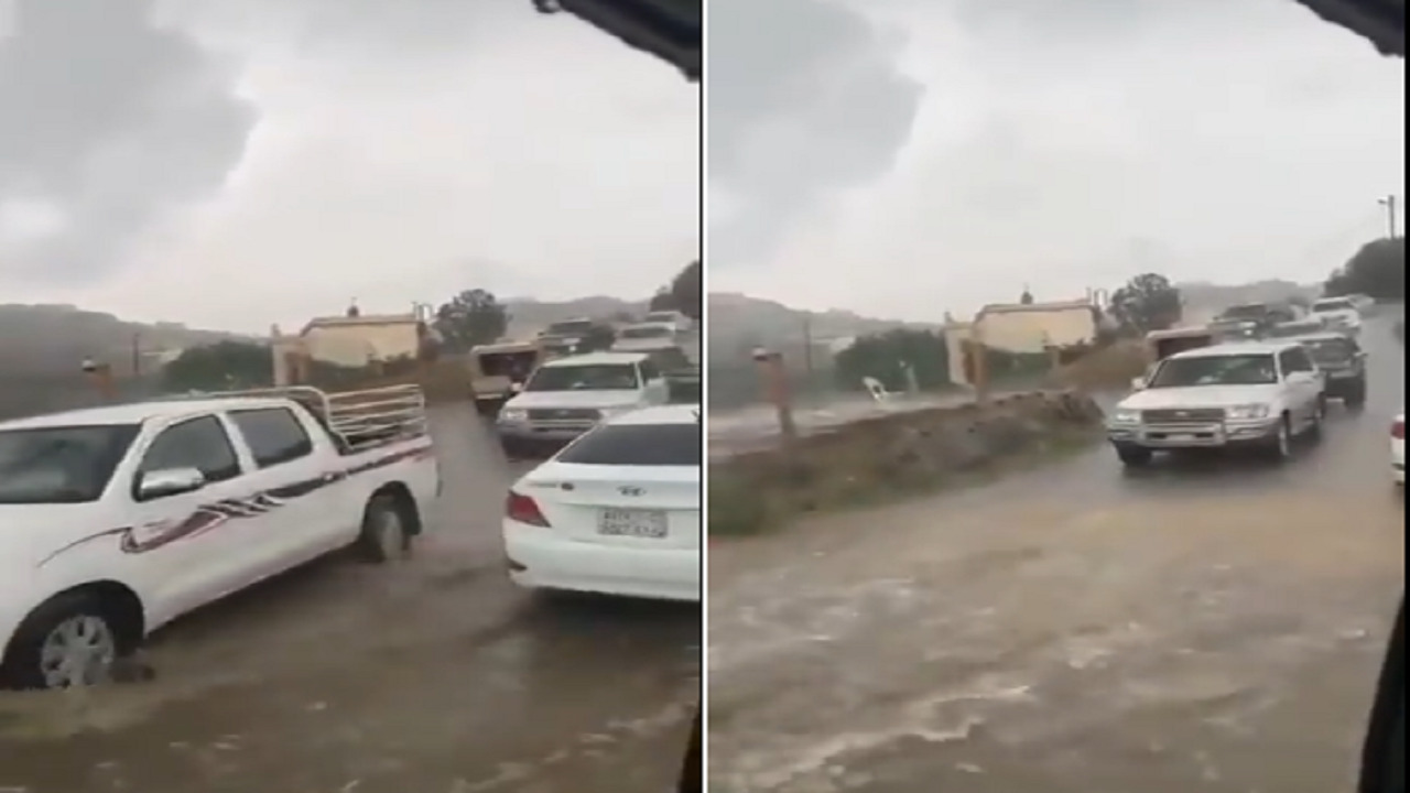 بالفيديو.. أمطار وحبات برد على قرية العزيزة