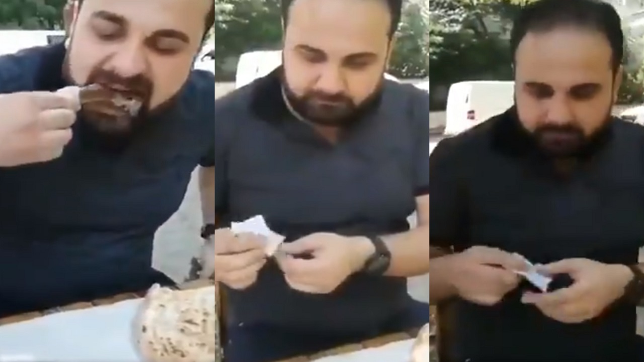 بالفيديو..أحد أنصار أردوغان يستخدم العملة بدلًا من المنديل للإمساك بالطعام