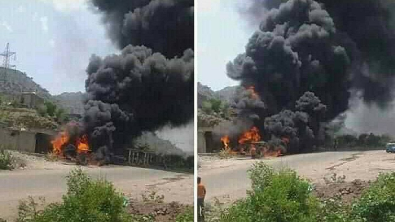 حريق كبير في محطة وقود لمديرية مقبنة الخاضعة لسيطرة الحوثيين
