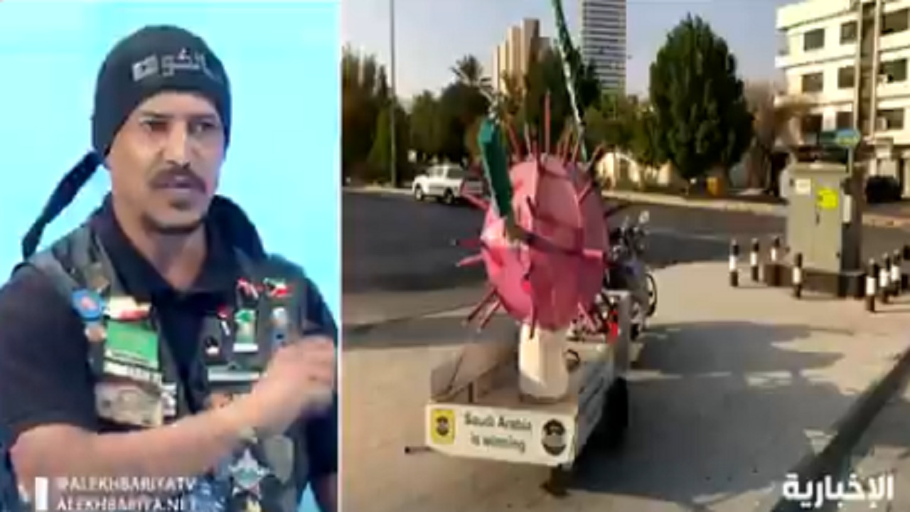بالفيديو.. رحالة يصنع مجسم كورونا ويجوب به شوارع نجران والرياض
