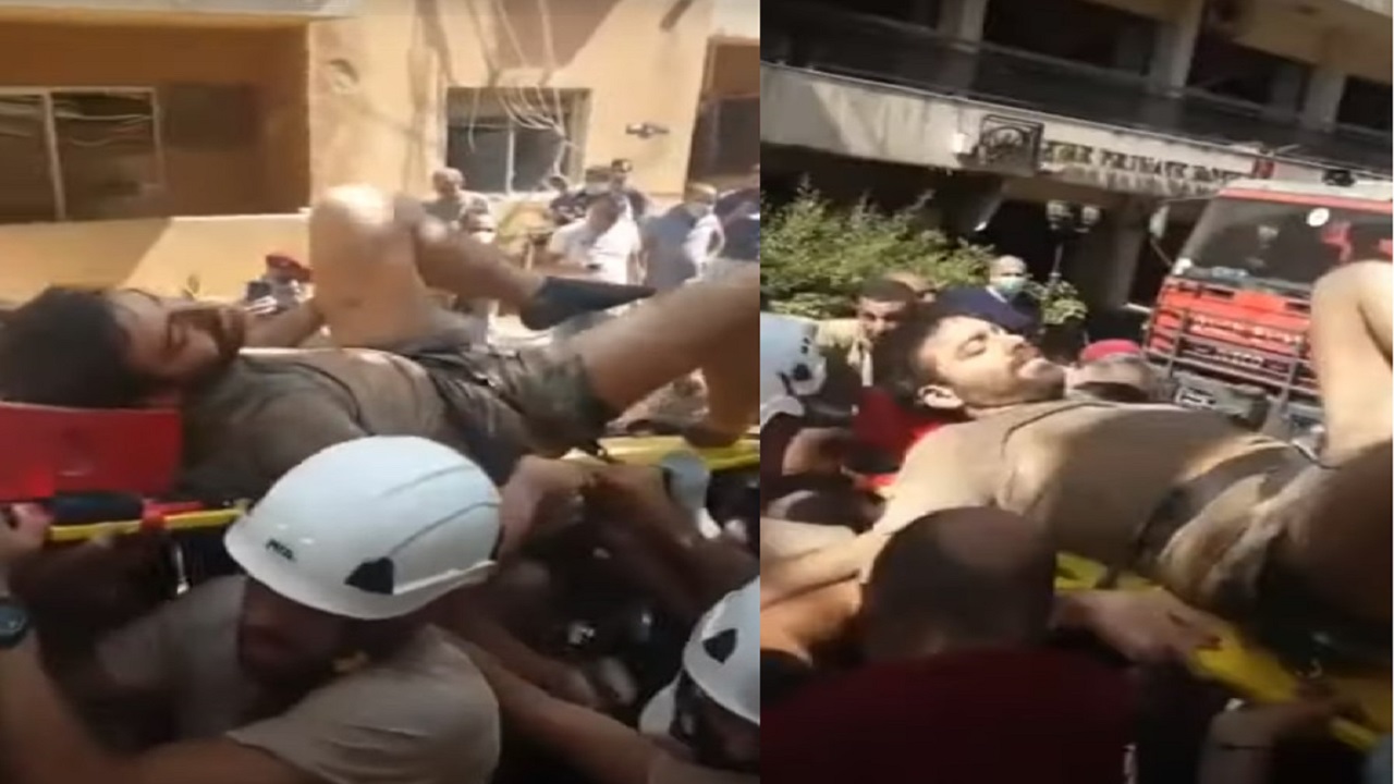 بالفيديو.. العثور على شخص حي تحت أنقاض انفجار بيروت